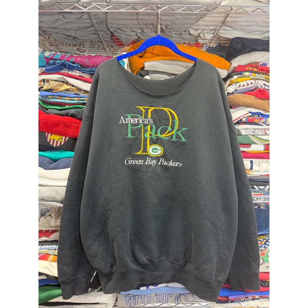 Vintage Green Bay Packers Americas Pack Embroidered Sweatshirt Black XL Crop